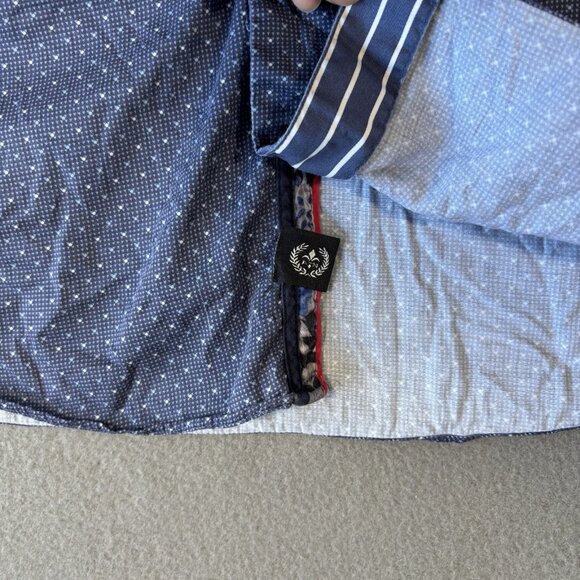 Au Noir Mens Button Up Shirt Size 4 Blue Polka Dot Flip Cuff Going Out Faded - Picture 6 of 16